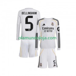 Camisola Real Madrid Jude Bellingham 5 Criança Equipamento Primeiro 2025-2026 Manga Comprida